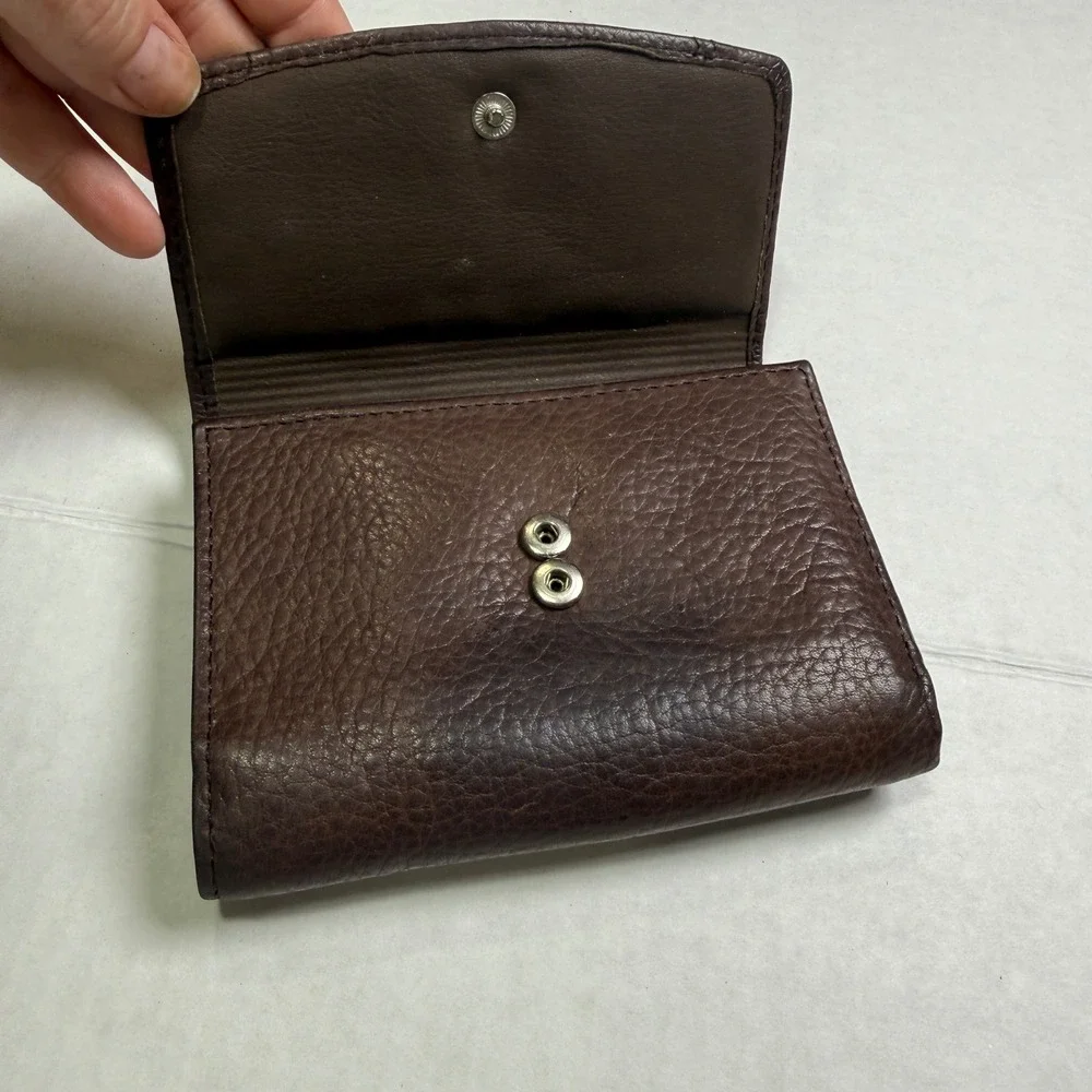 Fossil Womens Brown Pebbled Leather Trifold Wallet ID Window Coin Pocket